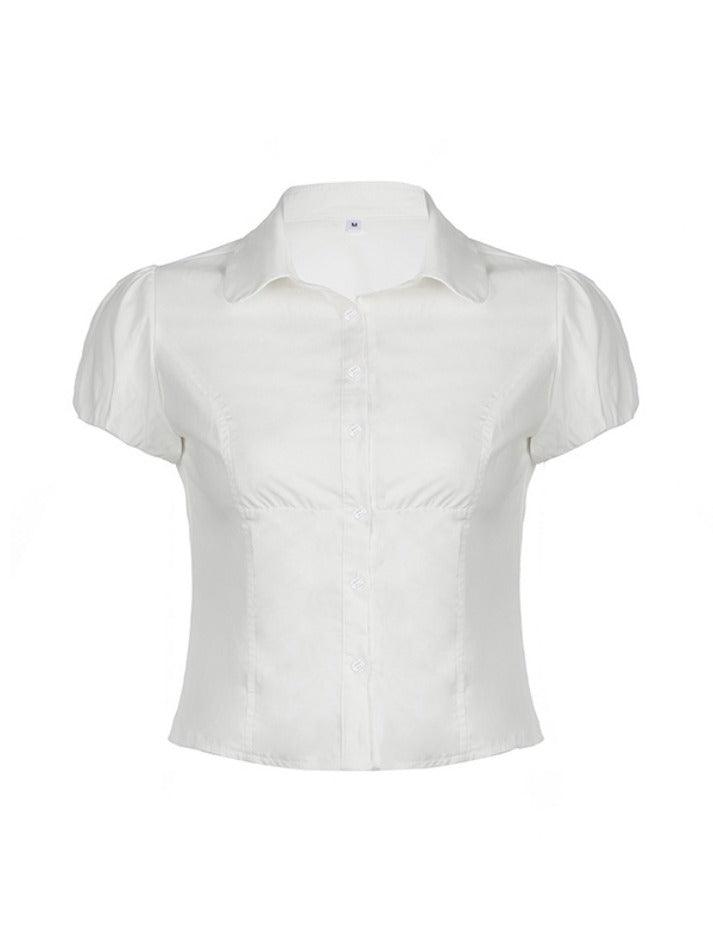 Hnewly White Slim Waist Short Sleeves Shirts