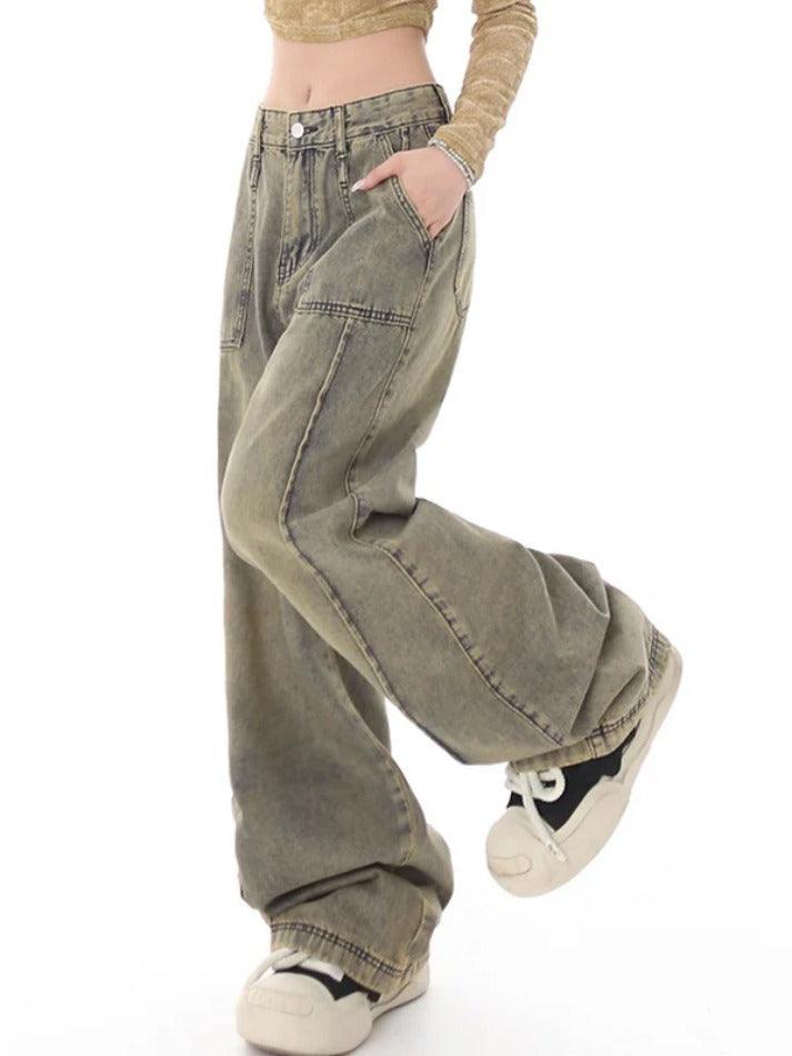 hnewly - Vintage Distressed Wash Splice Boyfriend Jeans hnewly