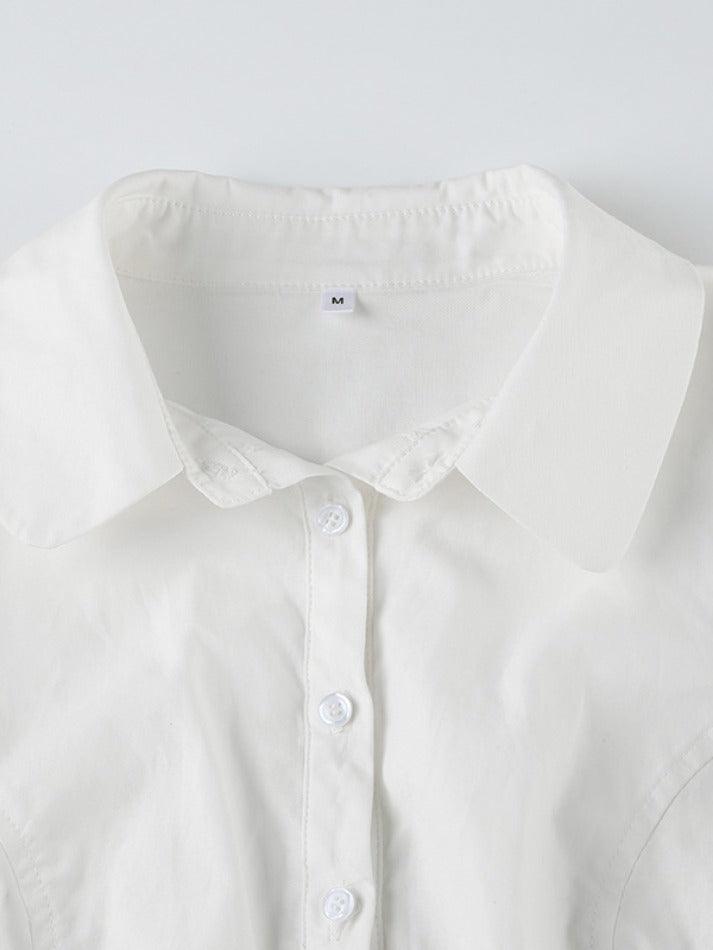 Hnewly White Slim Waist Short Sleeves Shirts