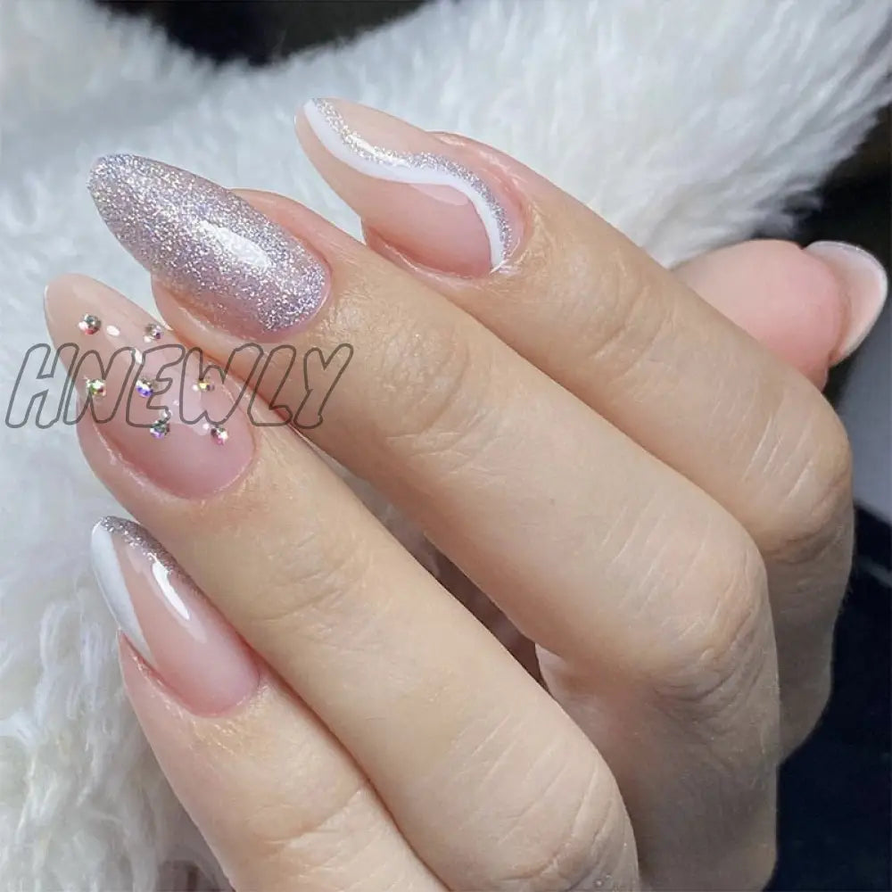 24Pcs Acrylic Fake Nails Press On Simple French False Nail With White Edge Design Wearable