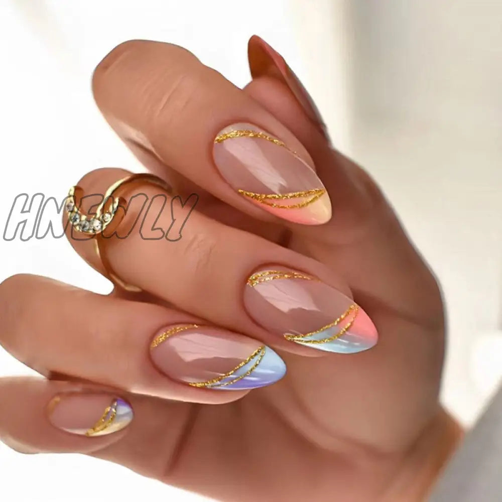 24Pcs Acrylic Fake Nails Press On Simple French False Nail With White Edge Design Wearable