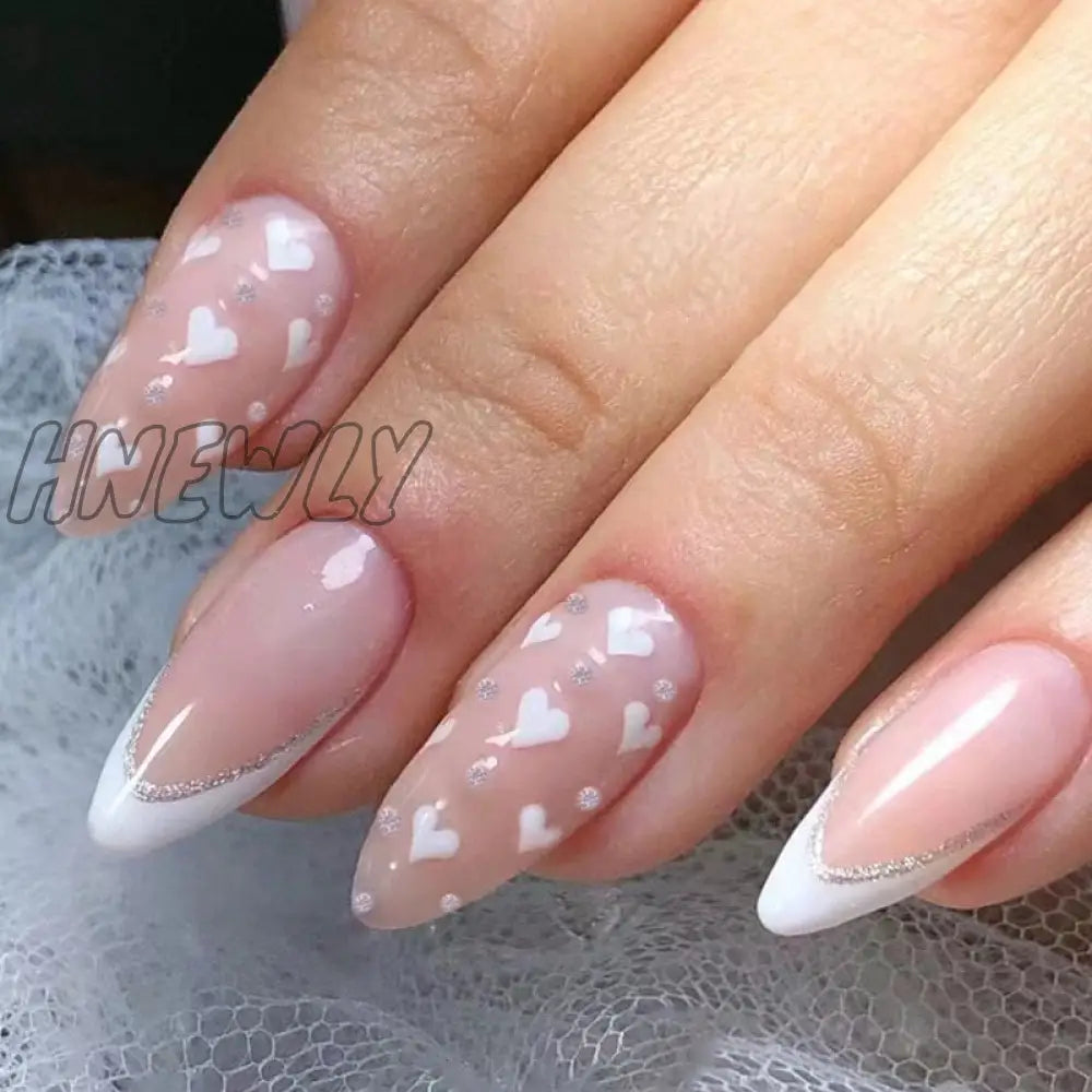 24Pcs Acrylic Fake Nails Press On Simple French False Nail With White Edge Design Wearable