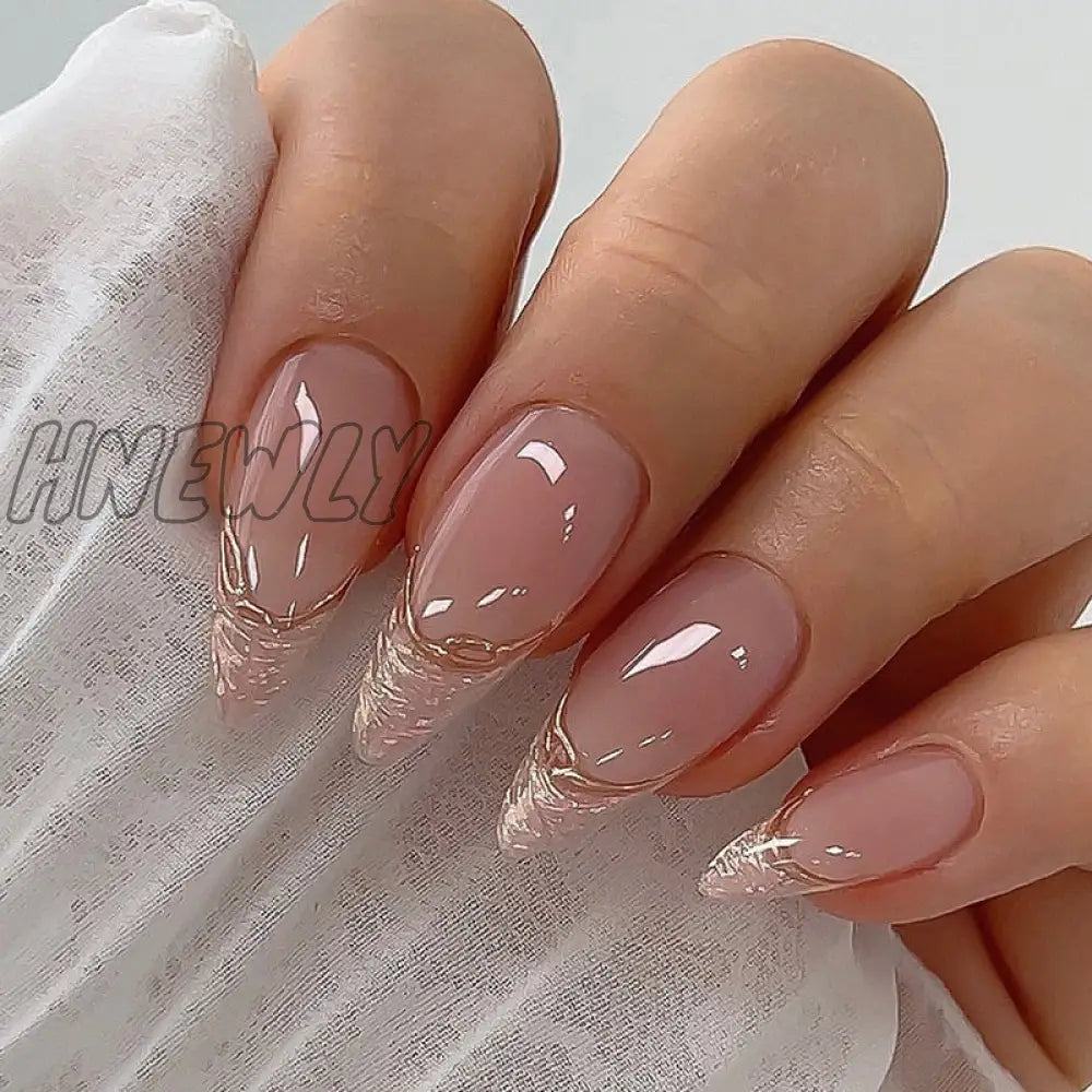 24Pcs Acrylic Fake Nails Press On Simple French False Nail With White Edge Design Wearable