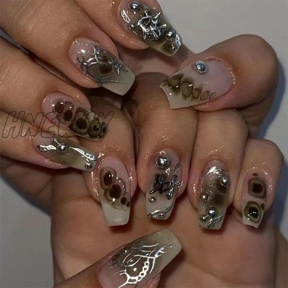 24Pcs/Box Long T Handmade Valentine’s Day French Flame Wave Love With Diamond False Nail