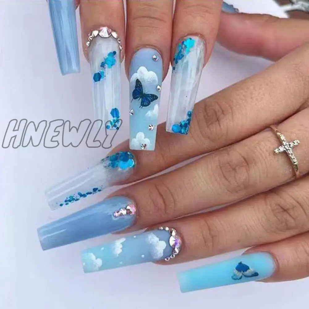 24Pcs Christmas Exclusive False Nails Wearable Long Xmas Style Fake Elk Snowflake Design Full Cover