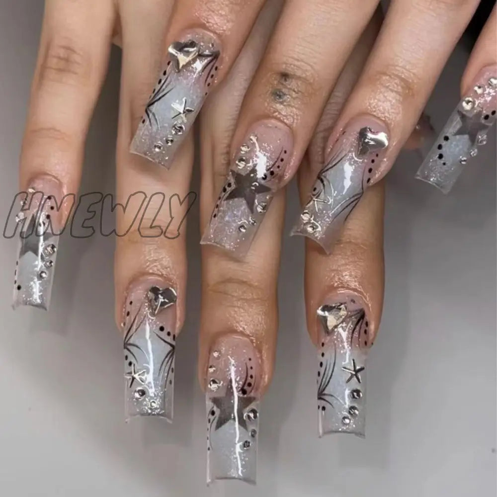 24Pcs Christmas Exclusive False Nails Wearable Long Xmas Style Fake Elk Snowflake Design Full Cover