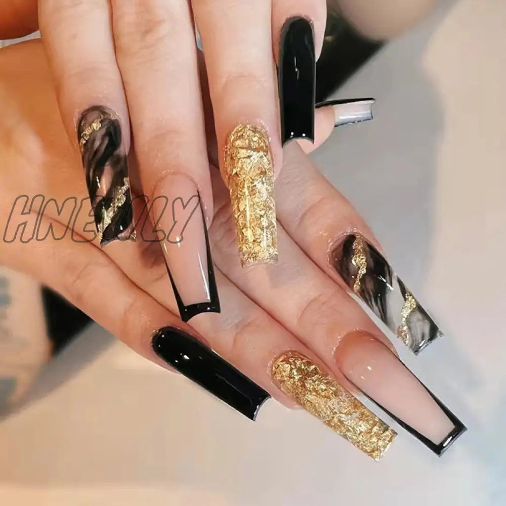 24Pcs French False Nails Wave Line Design Ballet Fake Long Wearable Coffin Press On Full Cover