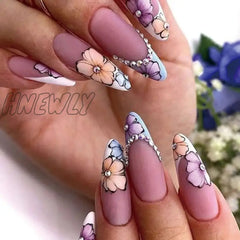 24Pcs Long Stiletto Press On Nails Box Acrylic False With Almond Designs Black Gold Foil French