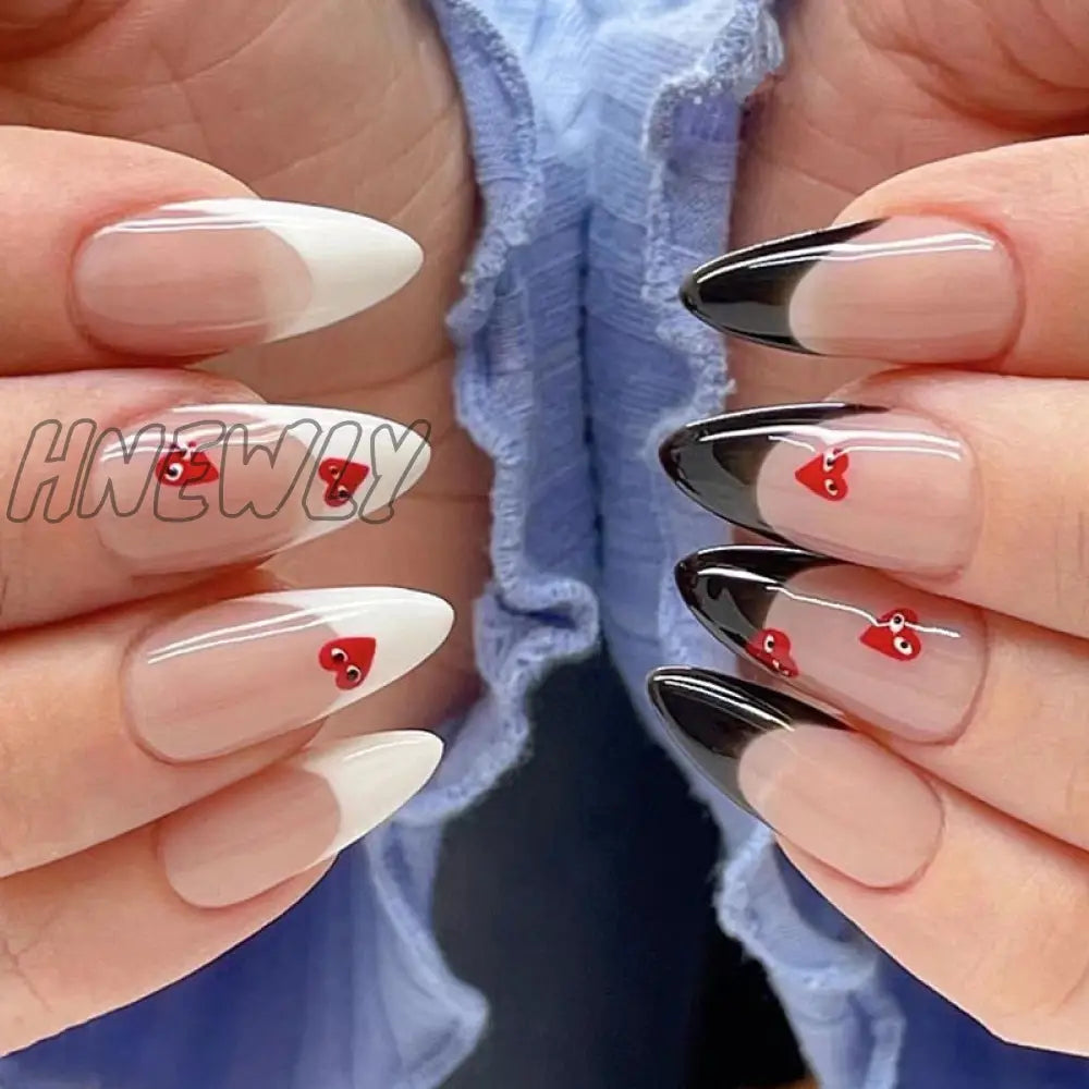 24Pcs Valentine’s Day Detachable False Nails Wearable French Fake Love Pattern Design Full Cover