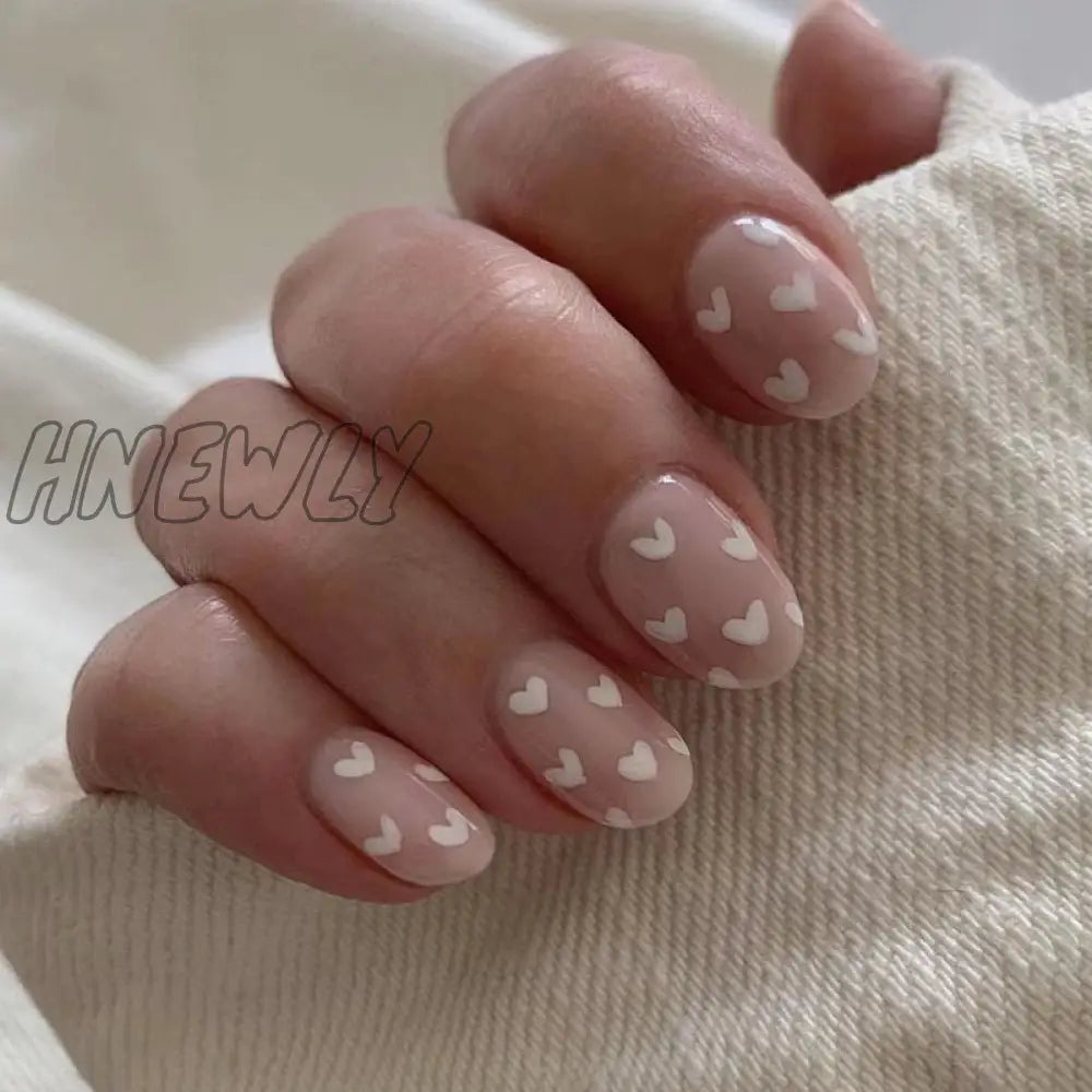 24Pcs Valentine’s Day Detachable False Nails Wearable French Fake Love Pattern Design Full Cover