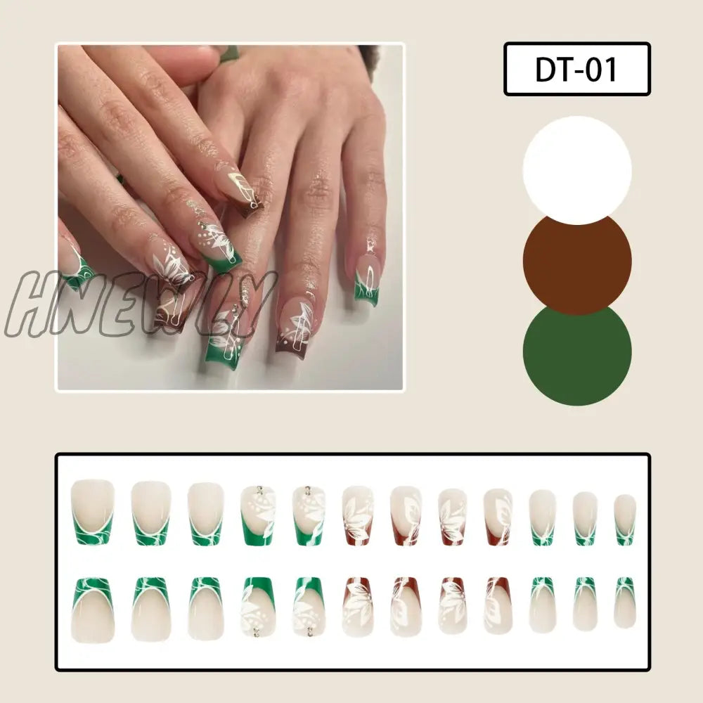 24Pcs Y2K Fake Nails Black White Star Printed Press On Nail Tips Long Coffin European Artificial