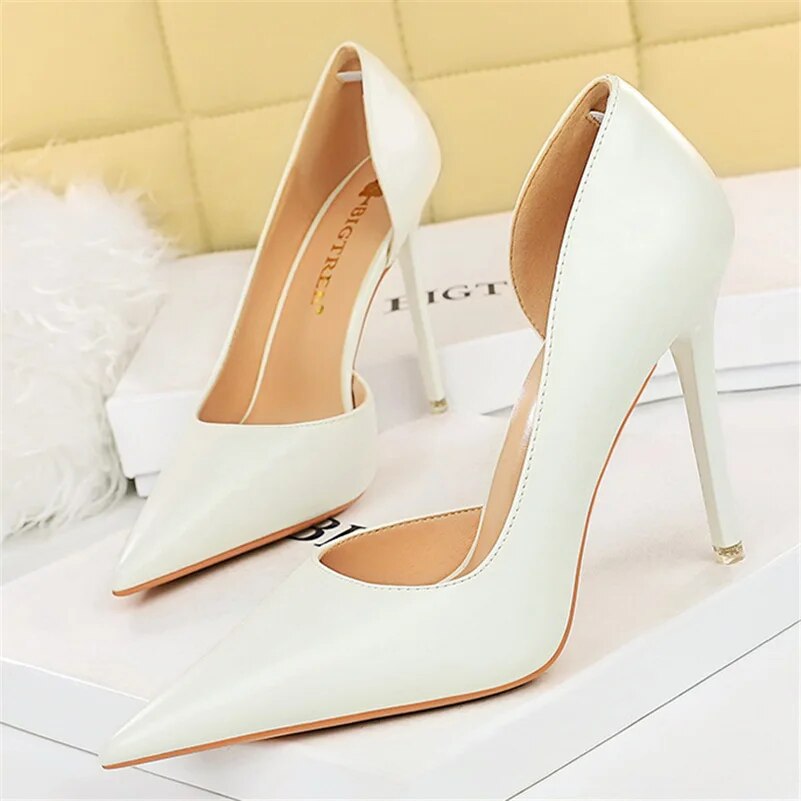 Hnewly New Women 10.5cm High Heels Pumps Wedding Bridal Stiletto Sexy Retro Hollow Heels Lady Scarpins Office Party Nude White Shoes