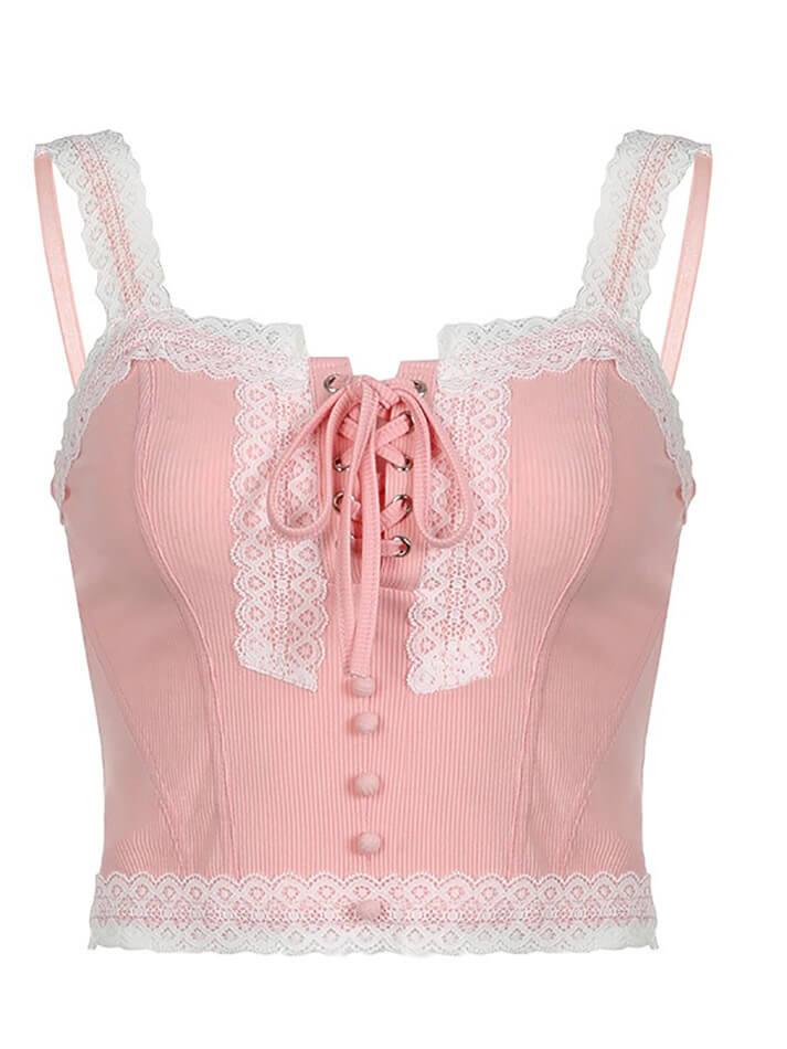 Hnewly Lace Tie Fitting Tank Top