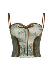 Hnewly Lace Trim Knitted Corset Top