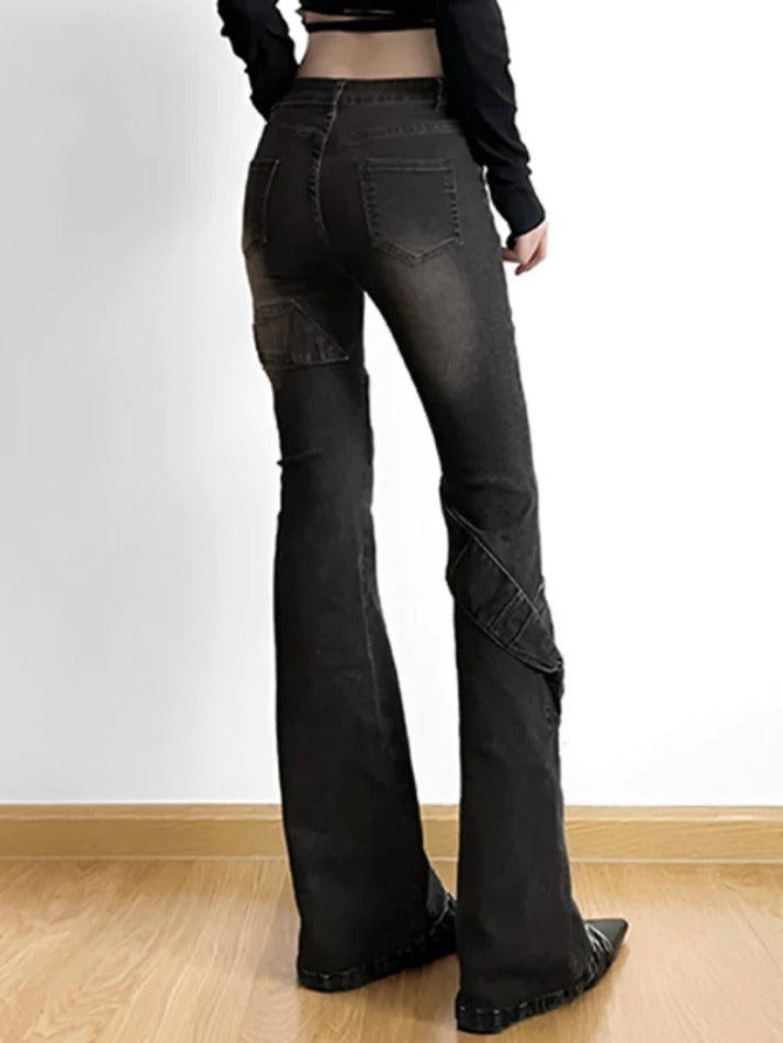 Hnewly - High Rise Ruched Bow Flare Jeans ddbos-shop