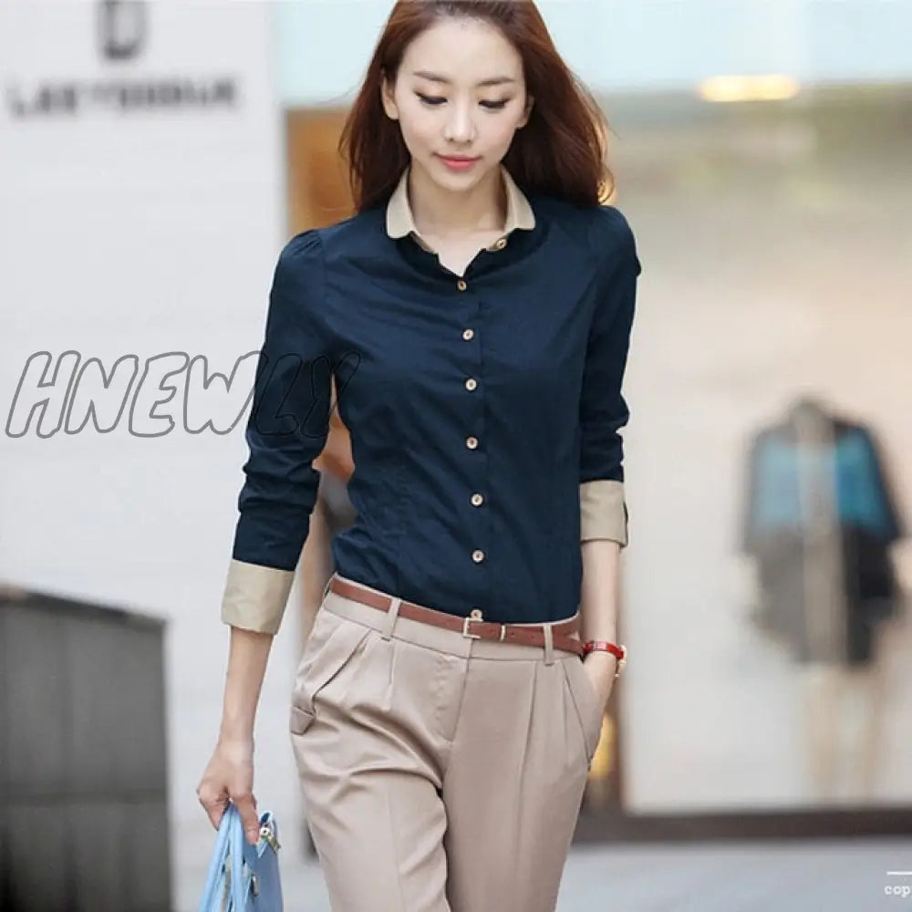 5Xl Patchwork Long Sleeve Shirts Women Blouse Autumn Lapel Office Ladies Button Casual Shirt Plus