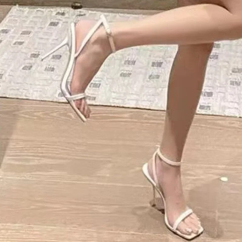 Hnewly Fashion Shoes for Women Buckle Strap Solid Women's Sandals Peep Toe Thin Heels Super High Pump Women Square Toe Heeled Sandals