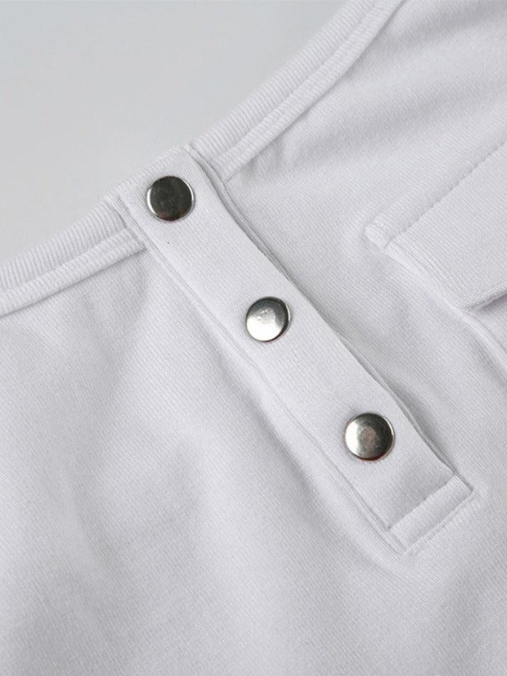 Hnewly Plain Crewneck Button Up Tank Top