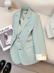 Hnewly Women Long Sleeve Office Lady Blazers Autumn Winter Solid Casual Single Breasted Chic Notched Blazer Ladies Jackets Clothes