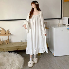 Hnewly Nightgowns Women Lovely Pure Trendy Sleepwear Basic Ulzzang Baggy Maiden Princess Style Sweetie Autumn Homewear Female Popular