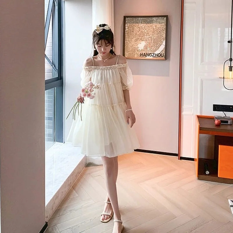 Hnewly Elegant Fairy Strap Dress Women Sweet Ruffle Designer Casual Party Kawaii Dress Classy Korean Princess Mini Summer Dresses