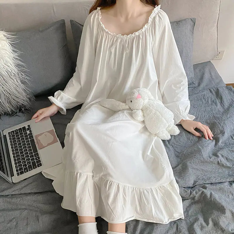 Hnewly Nightgowns Women Lovely Pure Trendy Sleepwear Basic Ulzzang Baggy Maiden Princess Style Sweetie Autumn Homewear Female Popular