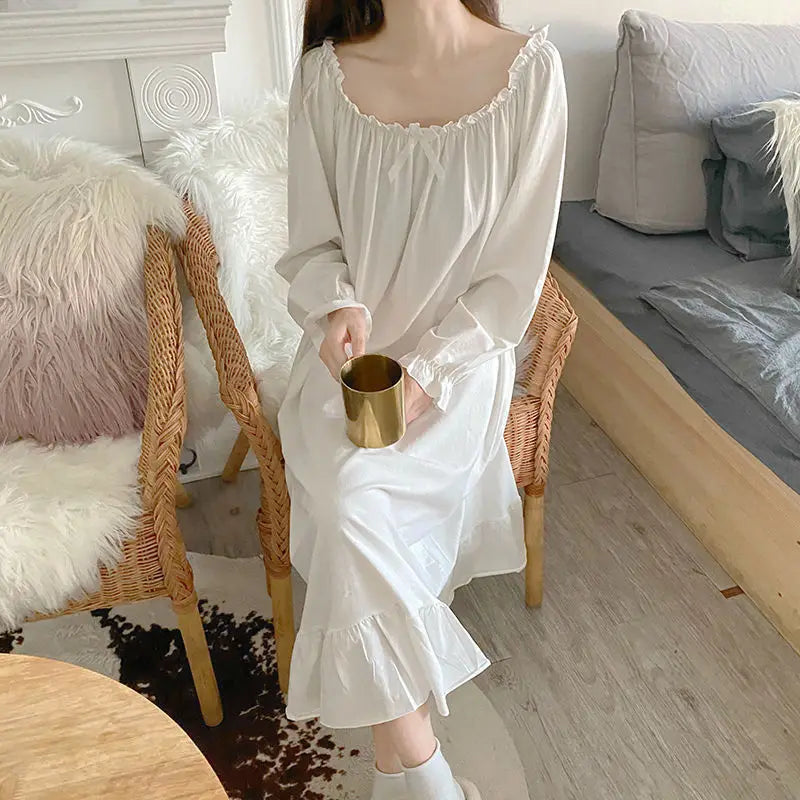 Hnewly Nightgowns Women Lovely Pure Trendy Sleepwear Basic Ulzzang Baggy Maiden Princess Style Sweetie Autumn Homewear Female Popular