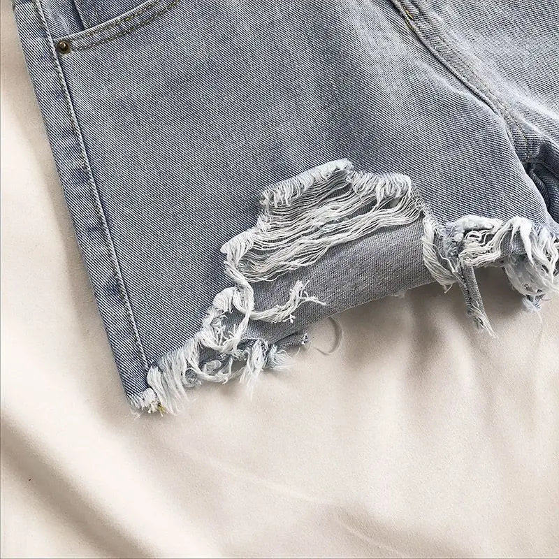 Hnewly Casual High Waist Denim Shorts Women Summer Pocket Tassel Hole Ripped jeans Short Female Femme Short Pants Women