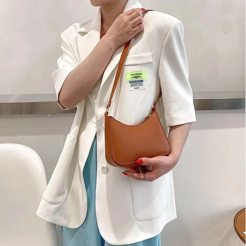 Hnewly New Women's Fashion Handbags Retro Solid Color PU Leather Shoulder Underarm Bag Casual Women Hobos Handbags