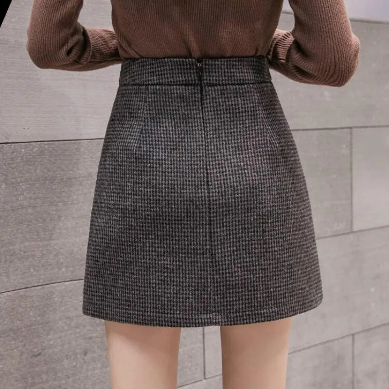 Hnewly skirt outfits winter Autumn Winter New Fashion Plaid A-Line Mini Skirt Women High Waist Woolen Skirt Female Casual All-match Basic Skirt