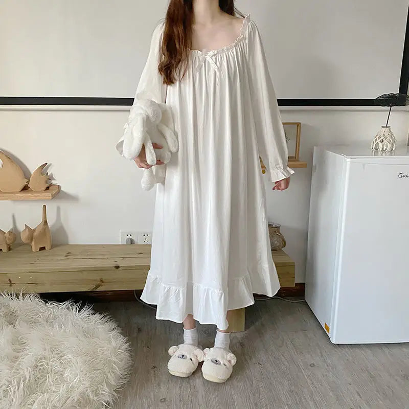 Hnewly Nightgowns Women Lovely Pure Trendy Sleepwear Basic Ulzzang Baggy Maiden Princess Style Sweetie Autumn Homewear Female Popular