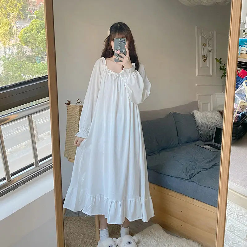 Hnewly Nightgowns Women Lovely Pure Trendy Sleepwear Basic Ulzzang Baggy Maiden Princess Style Sweetie Autumn Homewear Female Popular