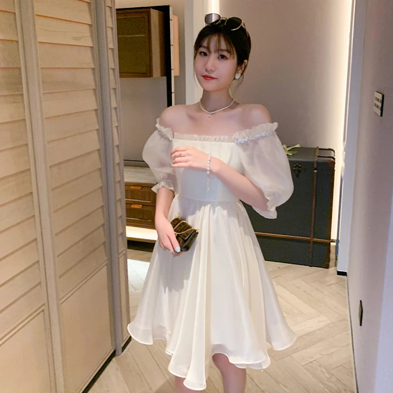 Hnewly Elegant Fairy Strap Dress Women Sweet Ruffle Designer Casual Party Kawaii Dress Classy Korean Princess Mini Summer Dresses