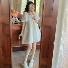 Hnewly White Puff Sleeve Princess Dress Women French Court Mini Party Sweet Dress Summer Casual Korean Wedding Evening Y2k Dress