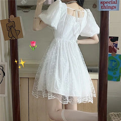 Hnewly DRESS TO IMPRESS Japanese Kawaii Fairy Dress Women Bow Patchwork Designer Sweet Lolita Dress Summer Elegant Evening Party One Piece Dress Korean