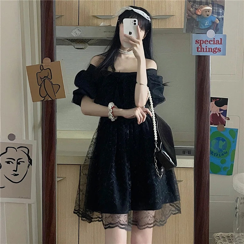 Hnewly DRESS TO IMPRESS Japanese Kawaii Fairy Dress Women Bow Patchwork Designer Sweet Lolita Dress Summer Elegant Evening Party One Piece Dress Korean