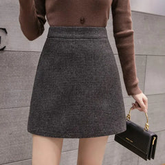 Hnewly skirt outfits winter Autumn Winter New Fashion Plaid A-Line Mini Skirt Women High Waist Woolen Skirt Female Casual All-match Basic Skirt