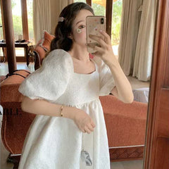 Hnewly White Puff Sleeve Princess Dress Women French Court Mini Party Sweet Dress Summer Casual Korean Wedding Evening Y2k Dress