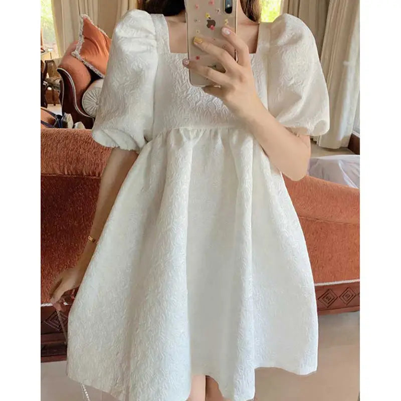 Hnewly White Puff Sleeve Princess Dress Women French Court Mini Party Sweet Dress Summer Casual Korean Wedding Evening Y2k Dress