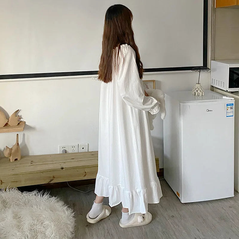 Hnewly Nightgowns Women Lovely Pure Trendy Sleepwear Basic Ulzzang Baggy Maiden Princess Style Sweetie Autumn Homewear Female Popular