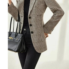 Hnewly Autumn Spring Thin Plaid Blazers For Women Double Breasted Woman Jackets Loose Fashion Outwear Female Clothes Plus Size 3XL