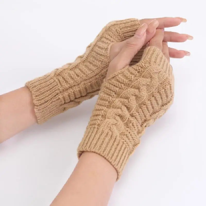 Hnewly Women Stylish Hand Warmer Winter Gloves Arm Crochet Knitting Faux Wool Mitten Warm Fingerless Glove Twist Pattern Women Gloves