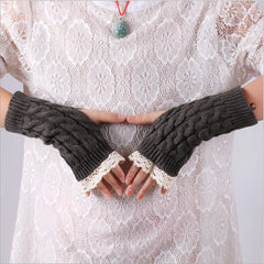 Hnewly New Lace Fingerless Gloves Women's Gloves Winter Warm Cute Student Writing Typing Half Finger Acrylic Knitted Glove Mittens y2k