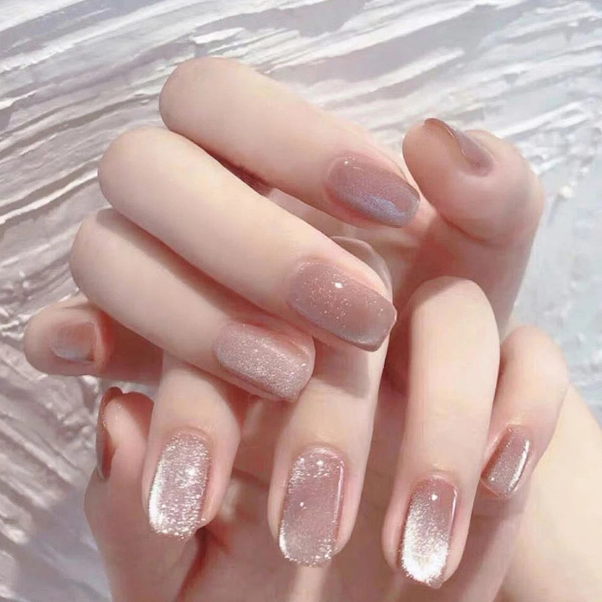 Hnewly Medium Length Fake Nails 3D Flower Pearl Designs Nude Pink Color Press on Nails Ballerina False Nails for Women DIY Manicure