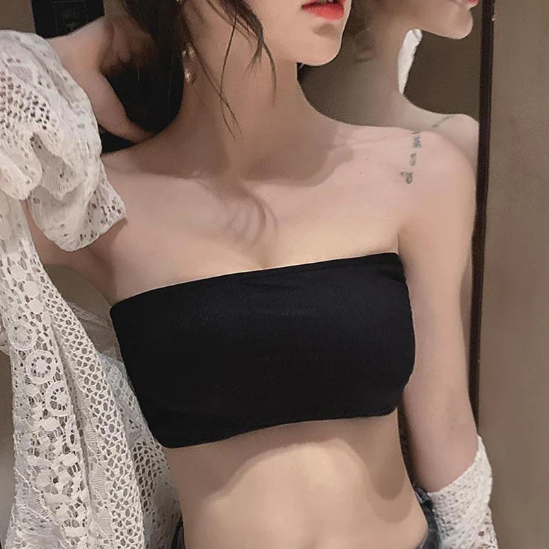 Hnewly Seamless Tube Top Ice Silk Sexy Wrap Chest For Women Push Up  Bras Strapless Underwear Solid Color  Bralette Lingerie