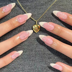 Hnewly 24Pcs Detachable Almond False Nails with Pearl Decoration Elegant Designs French Fake Nails Full Nail Art Tips Press On Nails