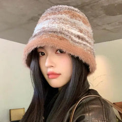 Hnewly cute winter outfits Bucket Hat Women Winter Gradient Knitted Fisherman Cap Female Keep Warm Winter Hats Woman Bob Femme