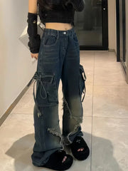 Hnewly Vintage Y2k Jeans Women Baggy Grunge Wide Leg Harajuku Denim Trousers Fashion Retro Hip Hop Streetwear Aesthetics Pants