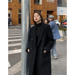 Hnewly outfit inspo winter Long Wool Blends Coats Women Streetwear Black Blazer Korean Quilted Woolen Jackets Winter Elegant Overcoat Thick Outerwear