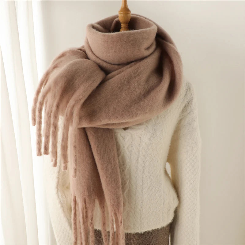 Hnewly Winter Scarf for Women Cashmere Warm Solid Pashmina Blanket Wraps Female Thick Soft Bufanda Big Tassel Shawl Long Poncho Echarpe